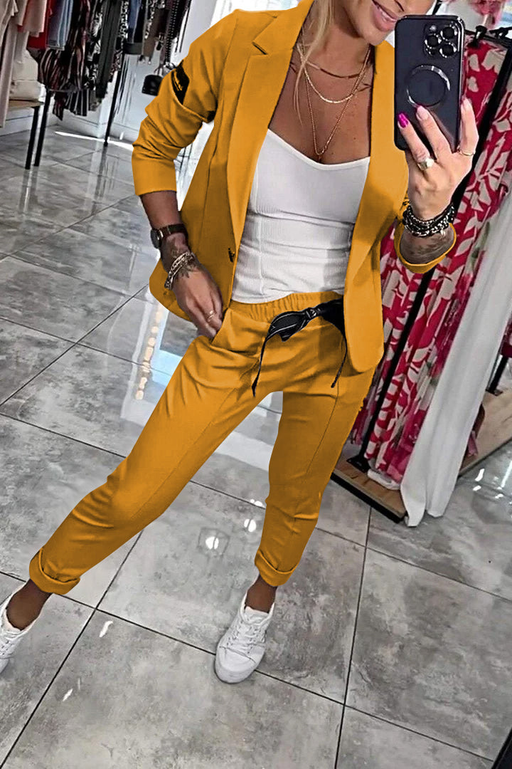 Ensemble deux pièces pour femme, veste et pantalon élastique