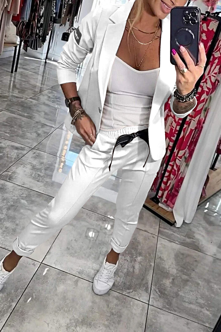 Ensemble deux pièces pour femme, veste et pantalon élastique