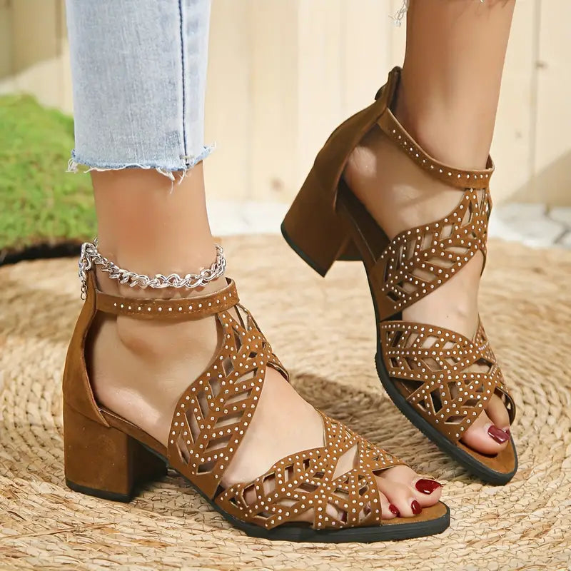 🔥VENTE FLASH 2024 -50 %🔥Sandales à talons épais ajourés pour femmes