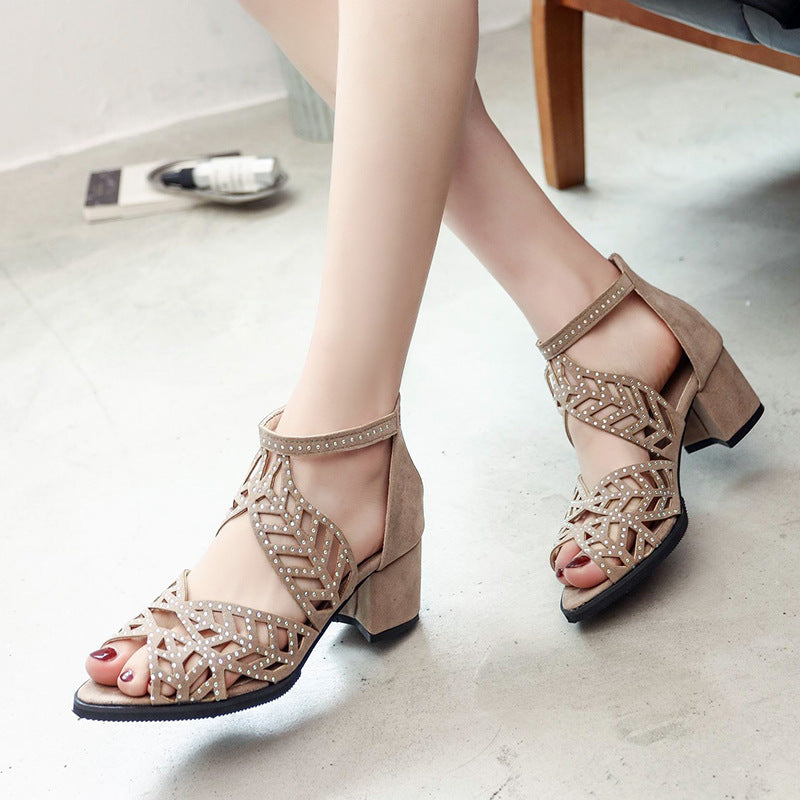 🔥VENTE FLASH 2024 -50 %🔥Sandales à talons épais ajourés pour femmes