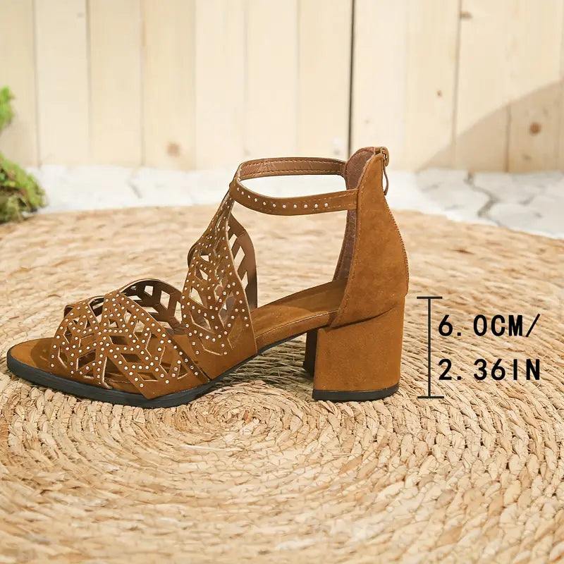 🔥VENTE FLASH 2024 -50 %🔥Sandales à talons épais ajourés pour femmes