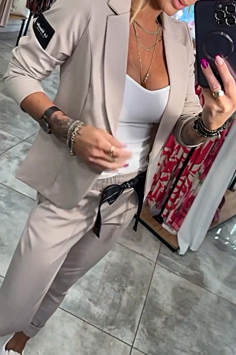 Ensemble deux pièces pour femme, veste et pantalon élastique