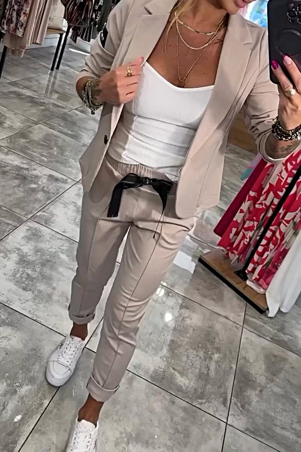 Ensemble deux pièces pour femme, veste et pantalon élastique