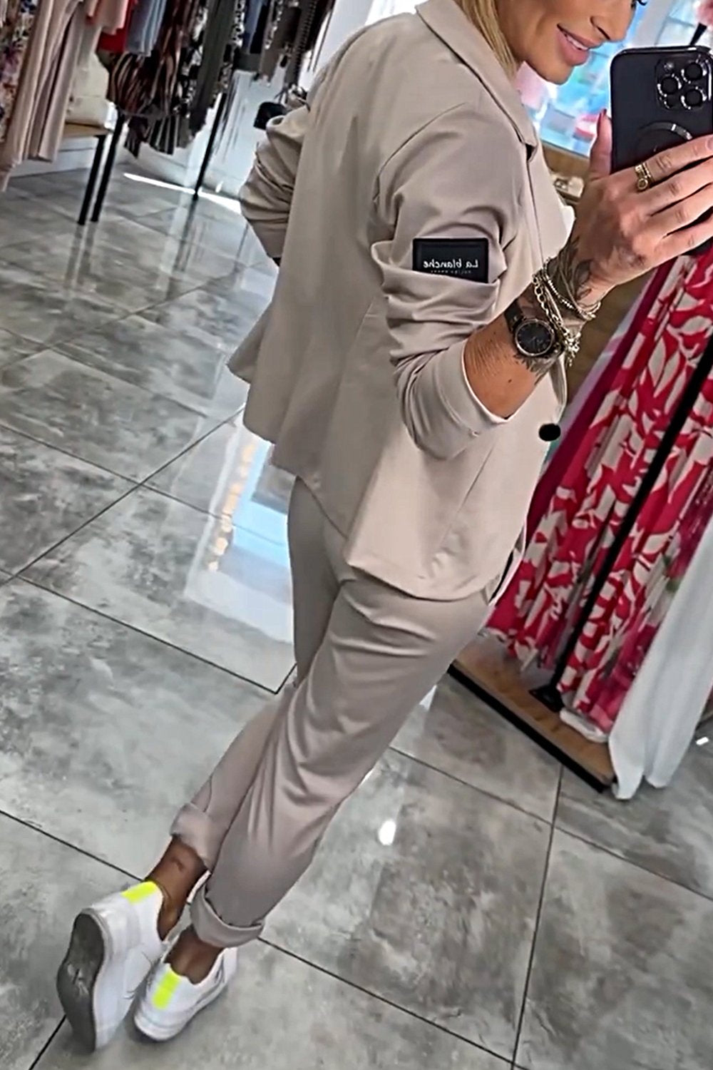 Ensemble deux pièces pour femme, veste et pantalon élastique