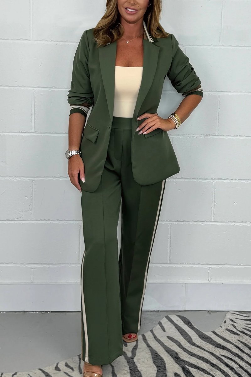 Ensemble pantalon et blazer à rayures latérales pour femme