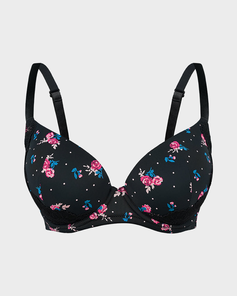 Soutien-gorge push-up à décolleté plongeant et bordure en dentelle 