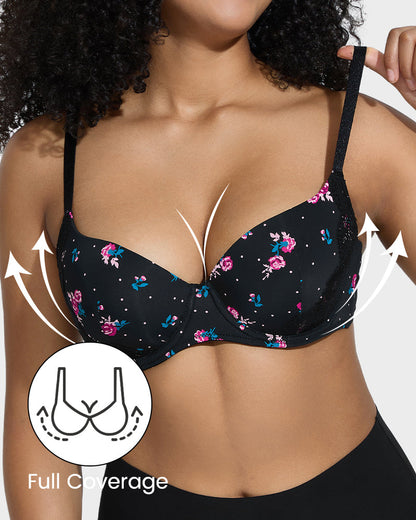 Soutien-gorge push-up à décolleté plongeant et bordure en dentelle 