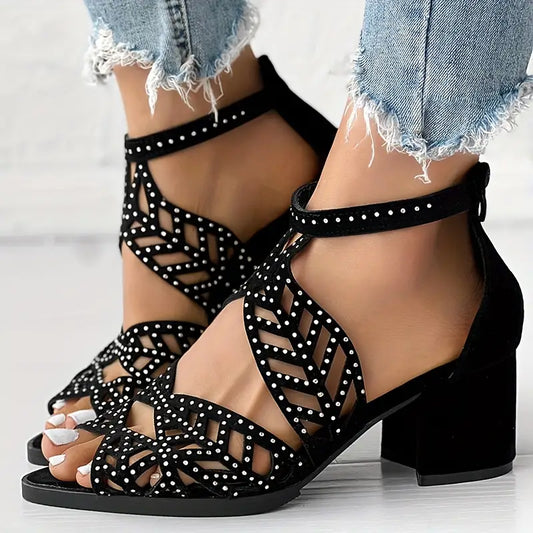 🔥VENTE FLASH 2024 -50 %🔥Sandales à talons épais ajourés pour femmes 