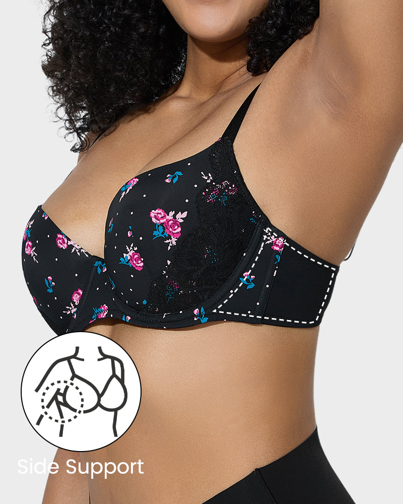 Soutien-gorge push-up à décolleté plongeant et bordure en dentelle 
