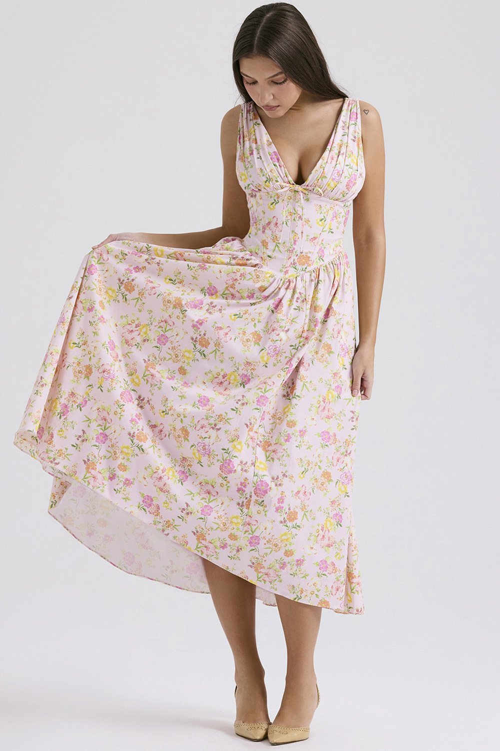 Stilvolles Swing-Kleid mit Blumenmuster und V-Ausschnitt🌺Kaufen Sie 2, kostenloser Versand