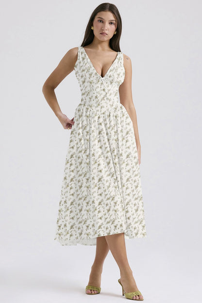 Stilvolles Swing-Kleid mit Blumenmuster und V-Ausschnitt🌺Kaufen Sie 2, kostenloser Versand