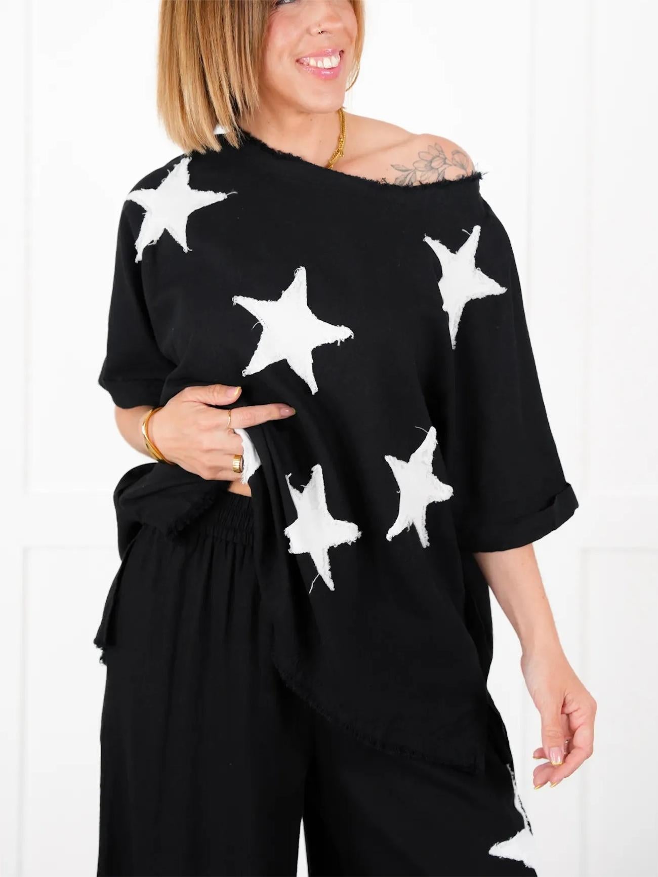 Lässiges zweiteiliges Set mit Stern-Patch für Damen (2 Stück kaufen, kostenloser Versand)