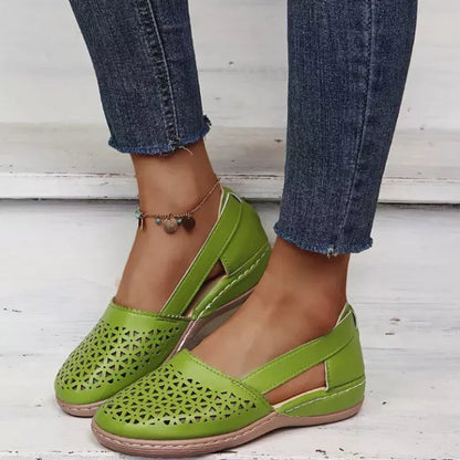 Frauen Keile Orthopädische Aushöhlen PU Sommer Vintage Sandalen 