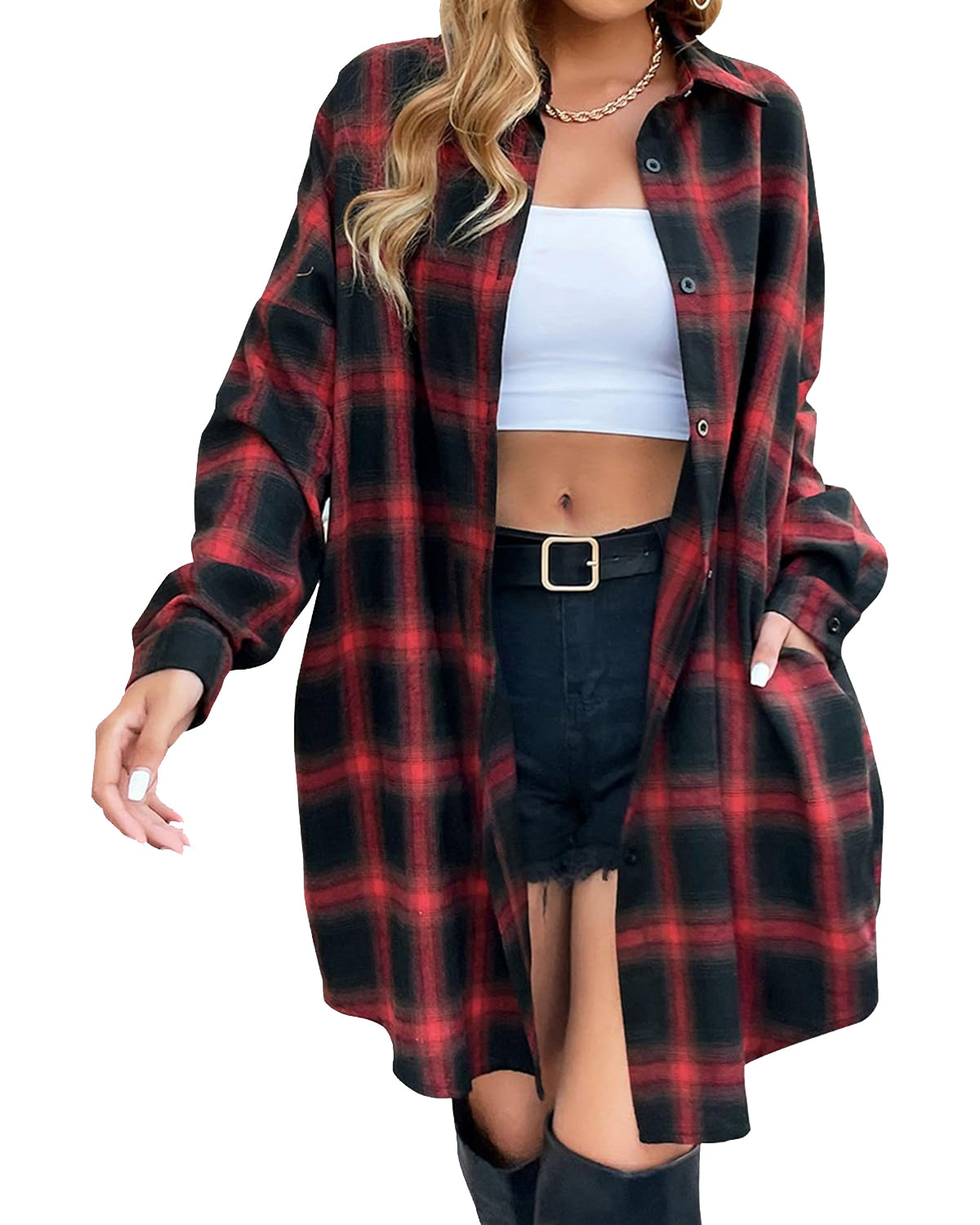 Damen Button-Down-Flanellhemden mit Karomuster (2 Stück kaufen, kostenloser Versand)