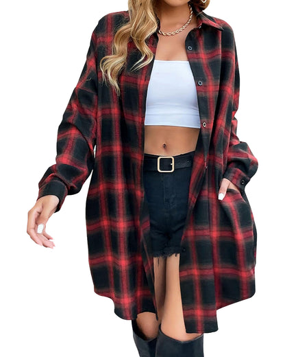 Damen Button-Down-Flanellhemden mit Karomuster (2 Stück kaufen, kostenloser Versand)