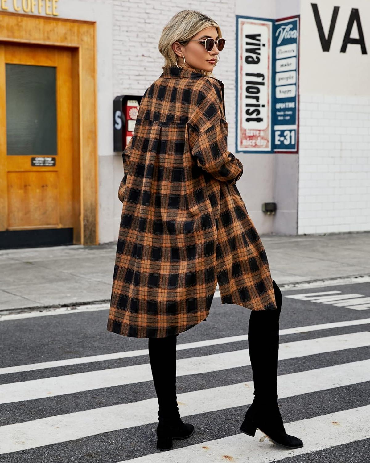 Damen Button-Down-Flanellhemden mit Karomuster (2 Stück kaufen, kostenloser Versand)