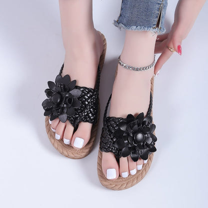 Flache Flip-Flops mit Blumenmuster für Damen