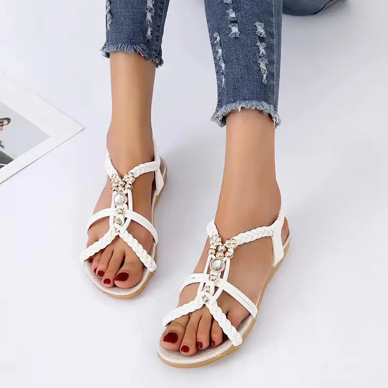 🔥DERNIER JOUR PROMOTION 50% DE RÉDUCTION - Sandales orthopédiques plates style bohème pour femmes 