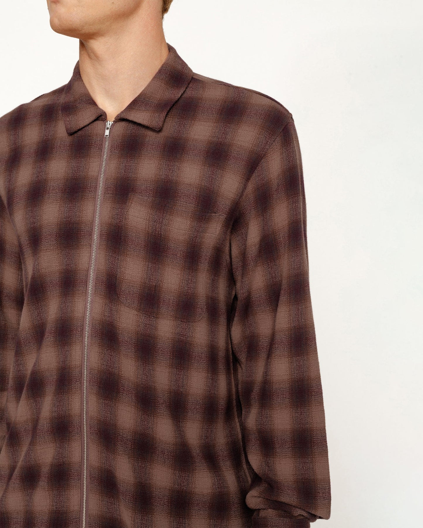 CHEMISE ZIPPÉE À CARREAUX EN FILS TORSADÉS 