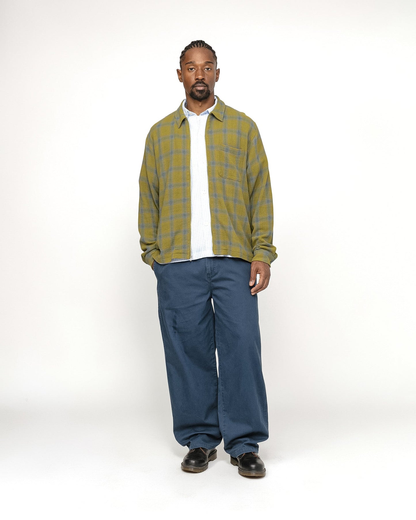 CHEMISE ZIPPÉE À CARREAUX EN FILS TORSADÉS 