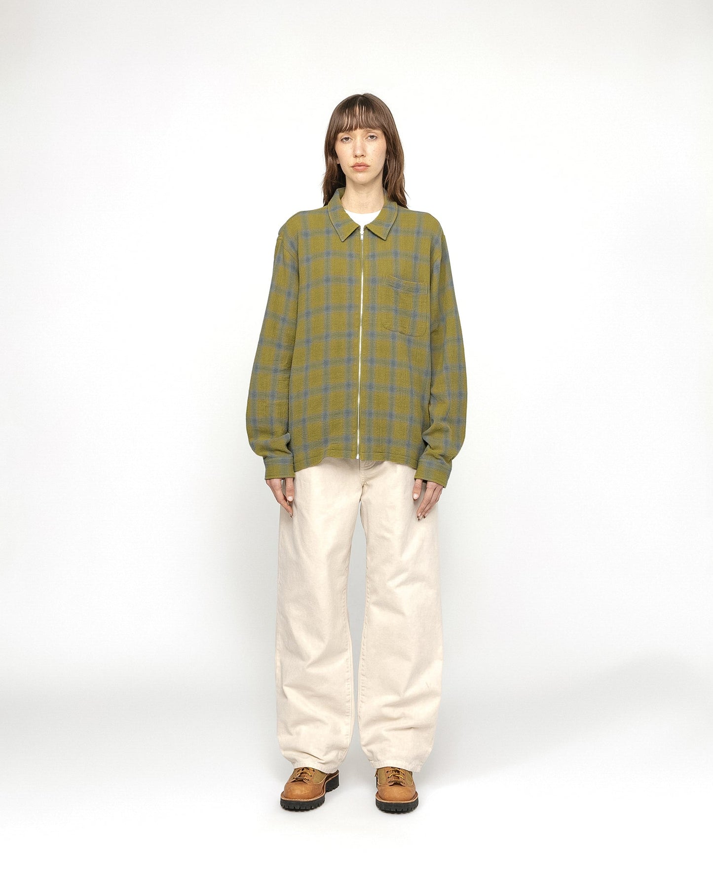 CHEMISE ZIPPÉE À CARREAUX EN FILS TORSADÉS 