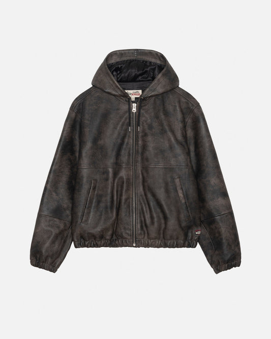 VESTE DE TRAVAIL EN CUIR DÉLAVÉ À LA PIERRE 
