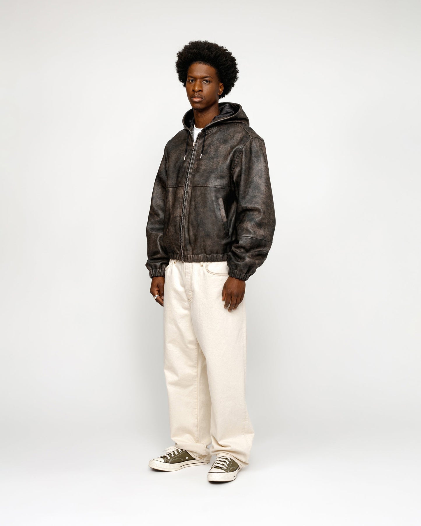 VESTE DE TRAVAIL EN CUIR DÉLAVÉ À LA PIERRE 