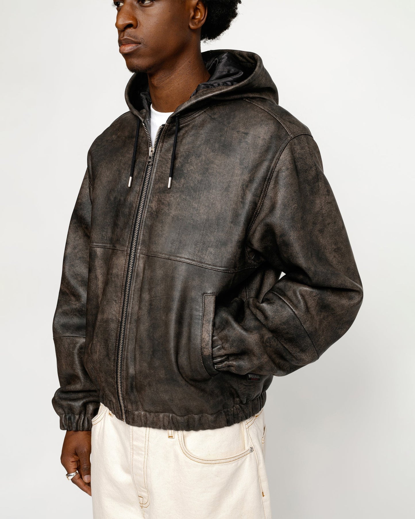 VESTE DE TRAVAIL EN CUIR DÉLAVÉ À LA PIERRE 