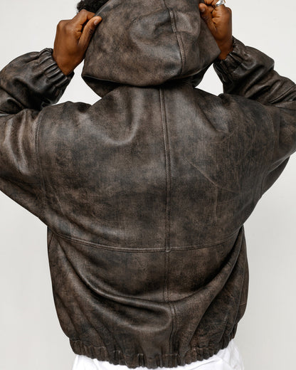 VESTE DE TRAVAIL EN CUIR DÉLAVÉ À LA PIERRE 