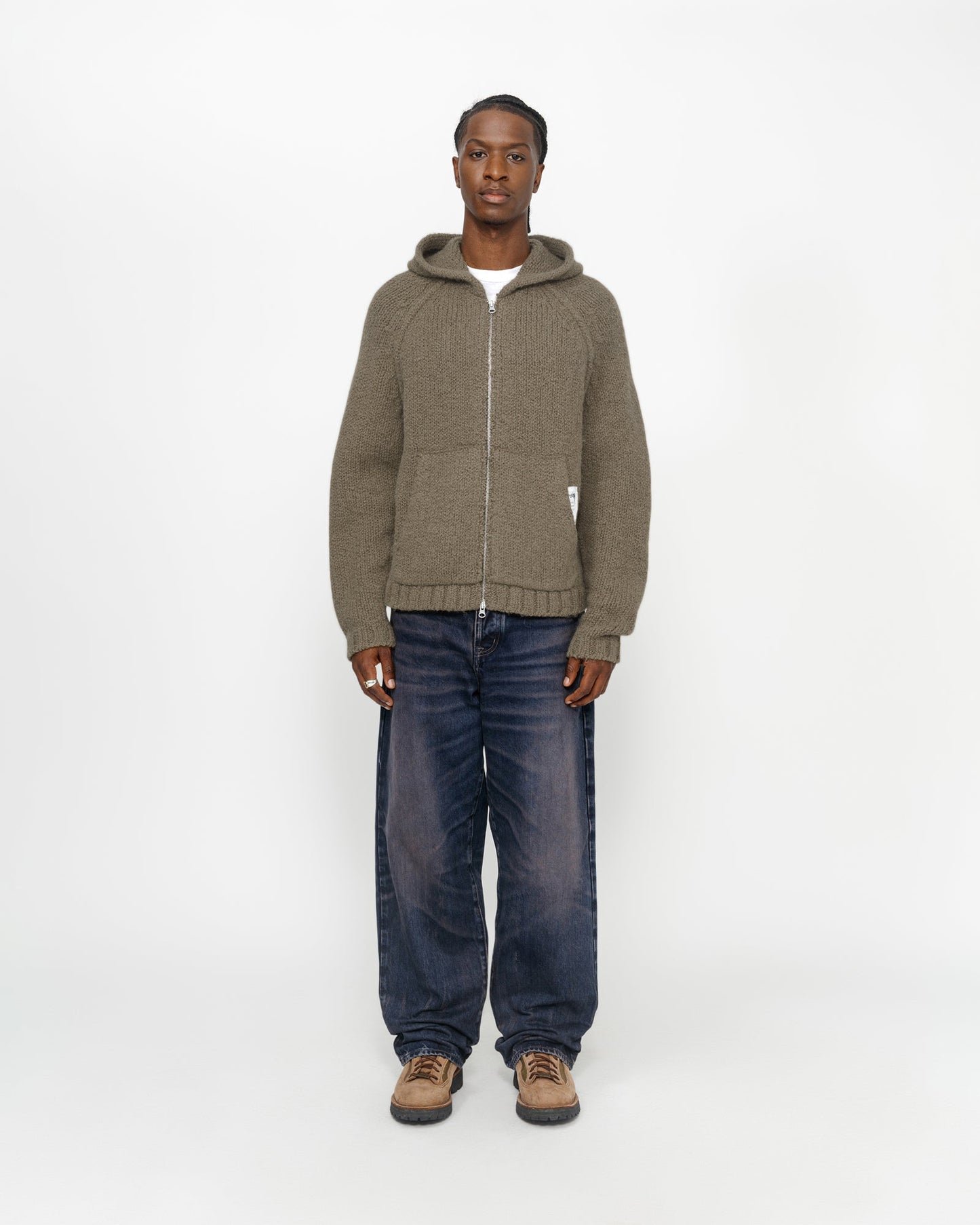 Grobgestrickter Kapuzenpullover mit Reißverschluss 
