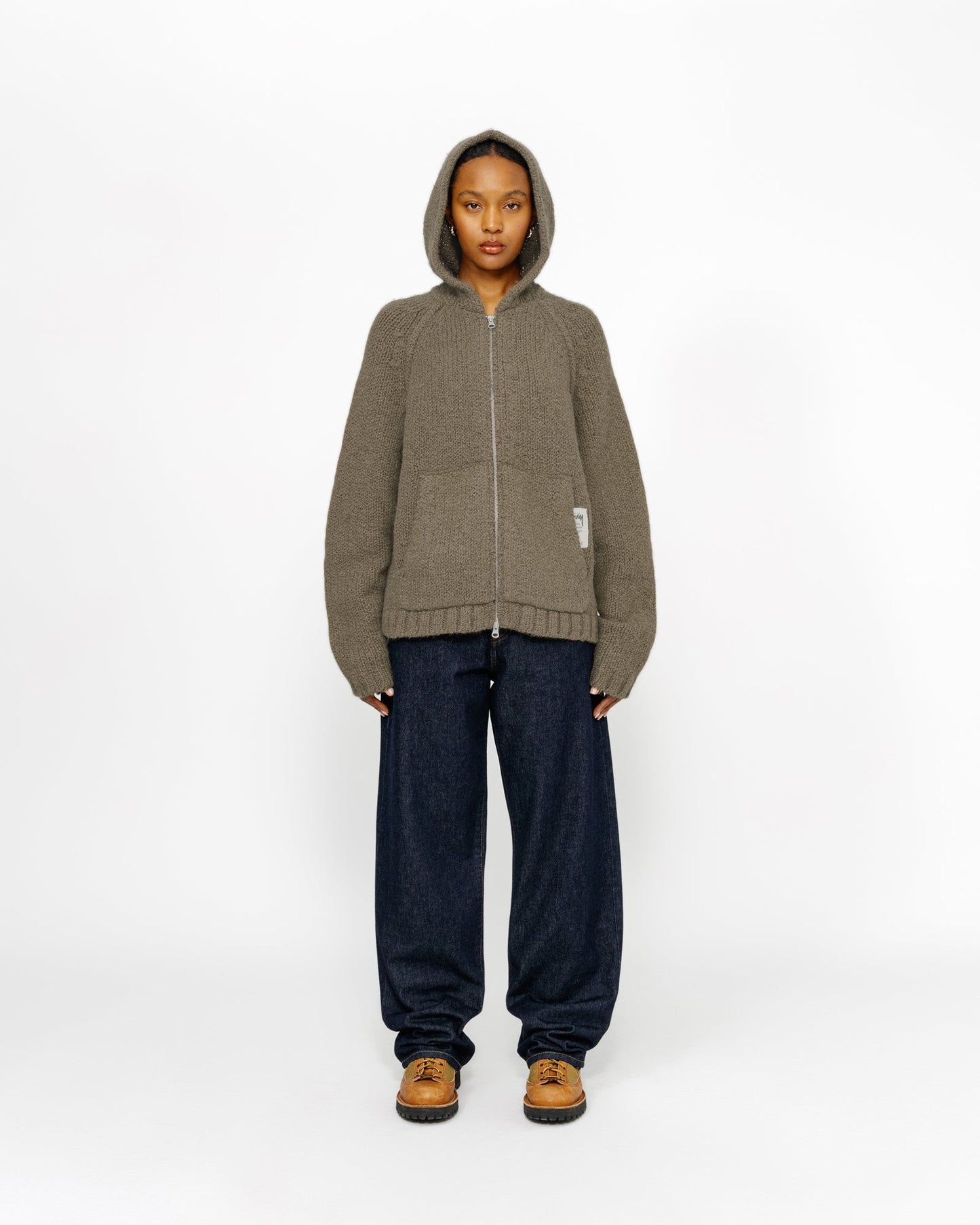 Grobgestrickter Kapuzenpullover mit Reißverschluss 