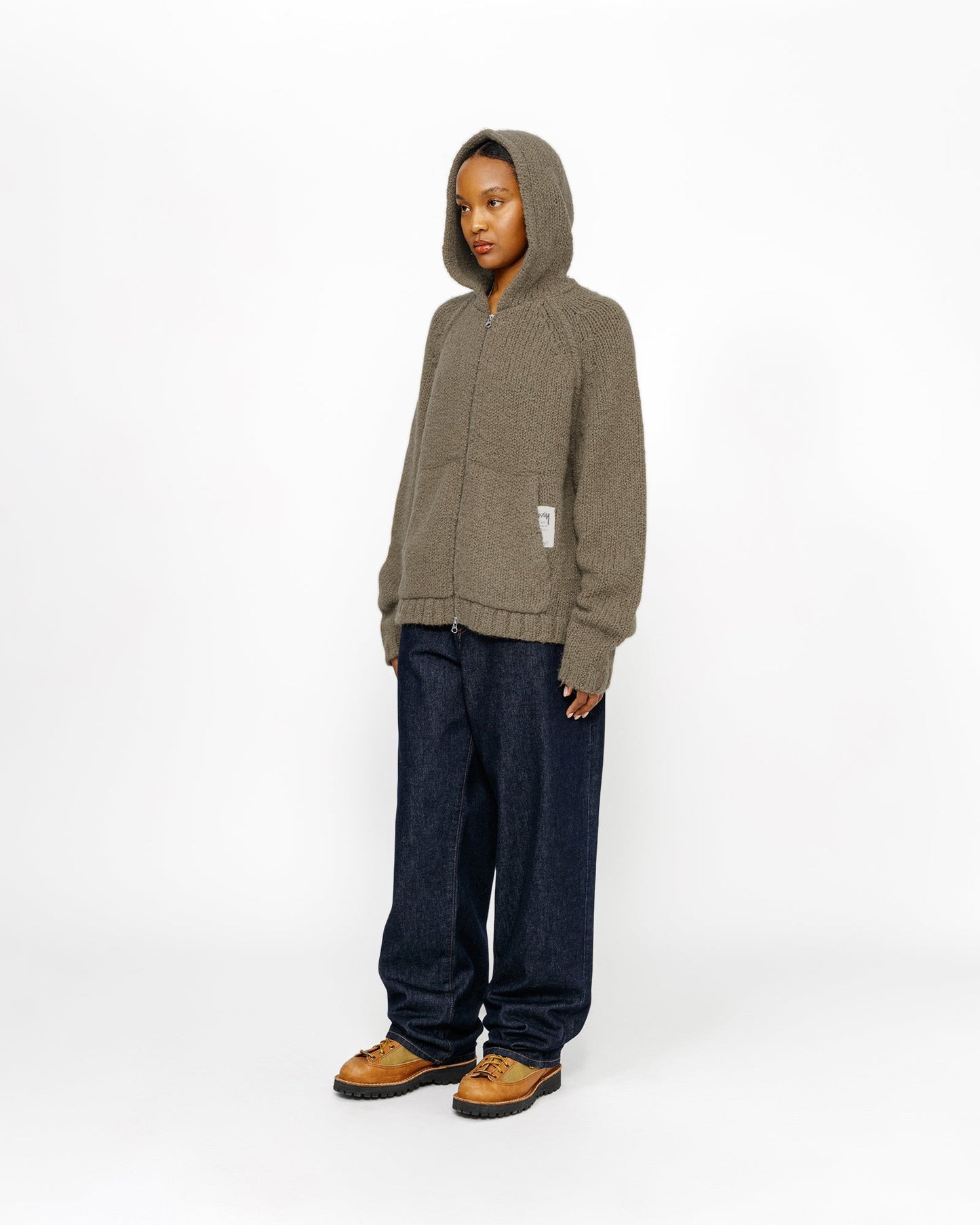 Grobgestrickter Kapuzenpullover mit Reißverschluss 