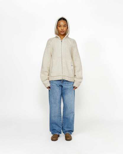 Grobgestrickter Kapuzenpullover mit Reißverschluss 