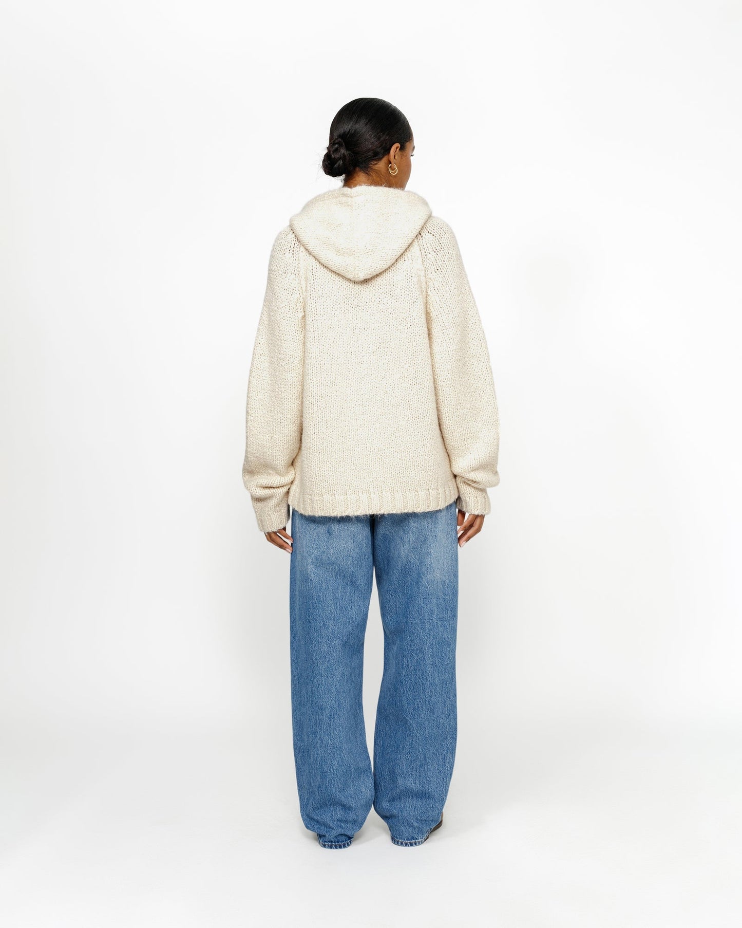 Grobgestrickter Kapuzenpullover mit Reißverschluss 