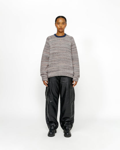 TEXTURED KNIT CONTRAST COLLAR CREW