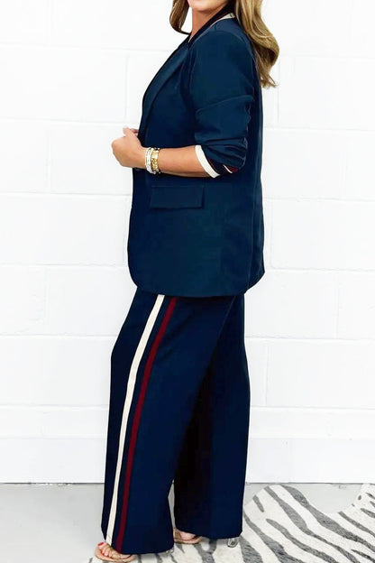 Ensemble pantalon et blazer à rayures latérales pour femme