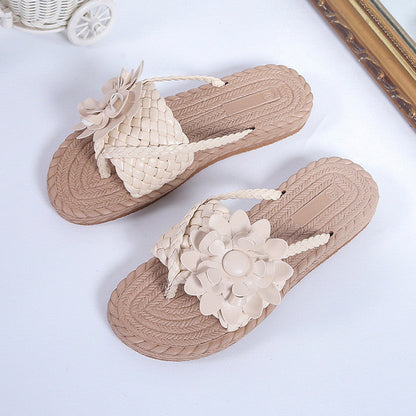 Flache Flip-Flops mit Blumenmuster für Damen