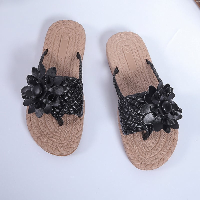 Flache Flip-Flops mit Blumenmuster für Damen