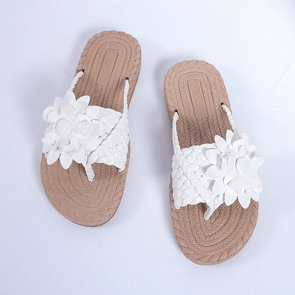 Flache Flip-Flops mit Blumenmuster für Damen