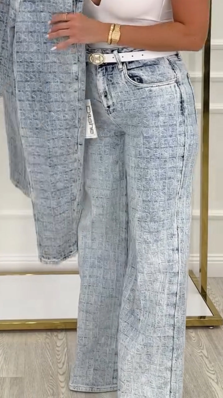 Jean large décontracté à carreaux pour femme 