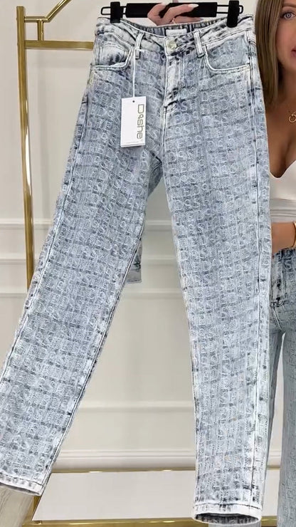Jean large décontracté à carreaux pour femme 