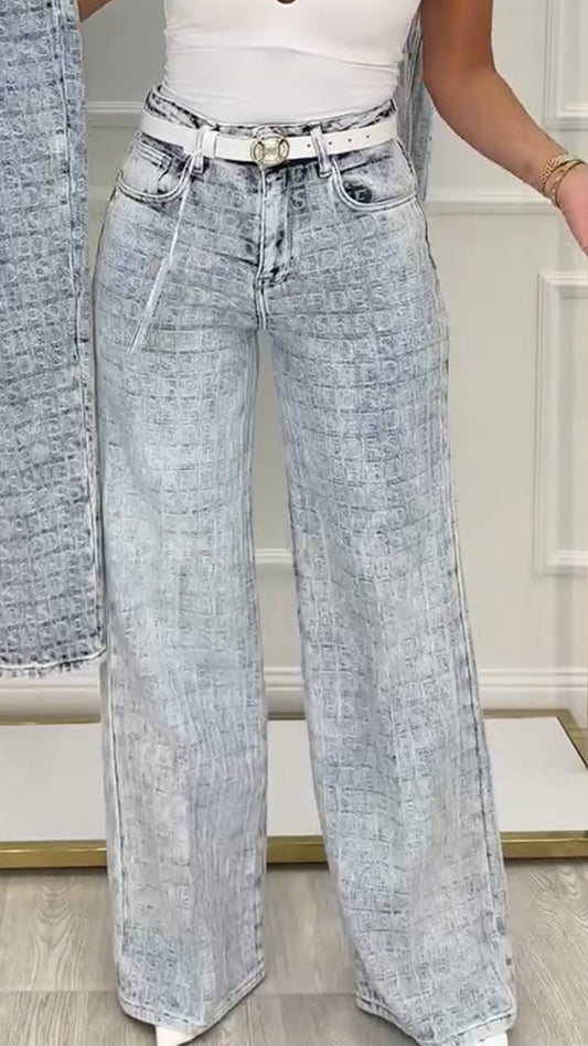 Jean large décontracté à carreaux pour femme 