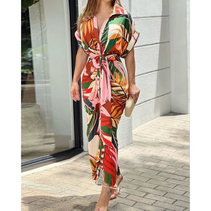 🔥Robe chemise décontractée à col à revers et taille imprimée🔥