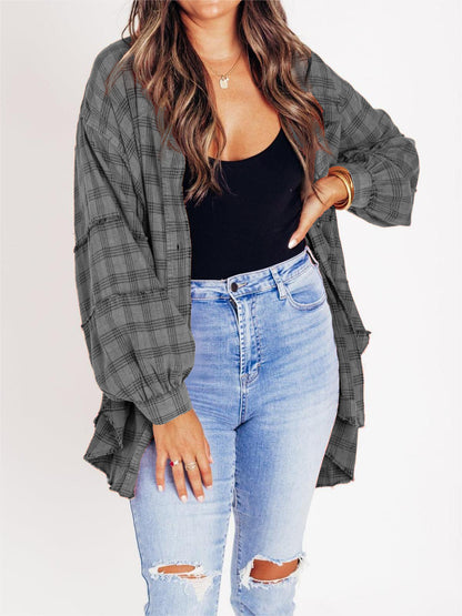 Chemise boutonnée en flanelle à carreaux délavée minérale pour femme (2 pièces achetées, livraison gratuite)