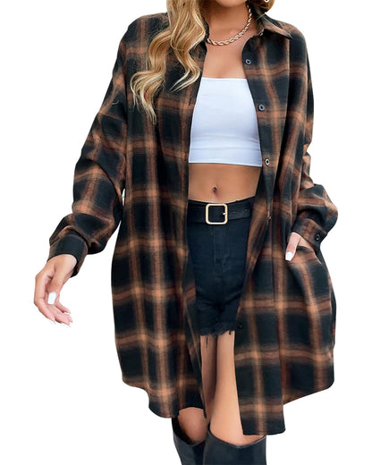 Damen Button-Down-Flanellhemden mit Karomuster (2 Stück kaufen, kostenloser Versand)