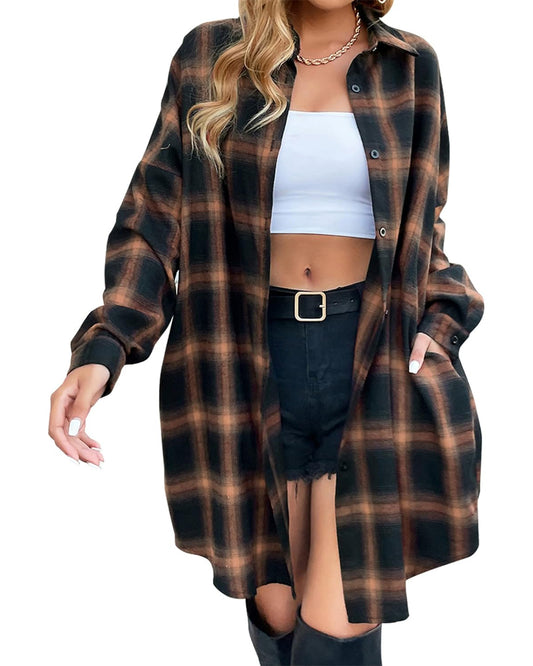 Damen Button-Down-Flanellhemden mit Karomuster (2 Stück kaufen, kostenloser Versand)