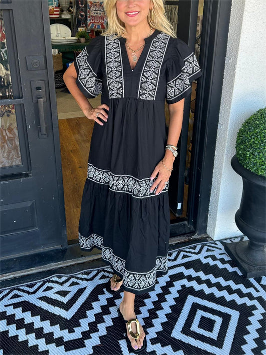 Robe longue bohème à col en V pour femme (2 pièces achetées, livraison gratuite)