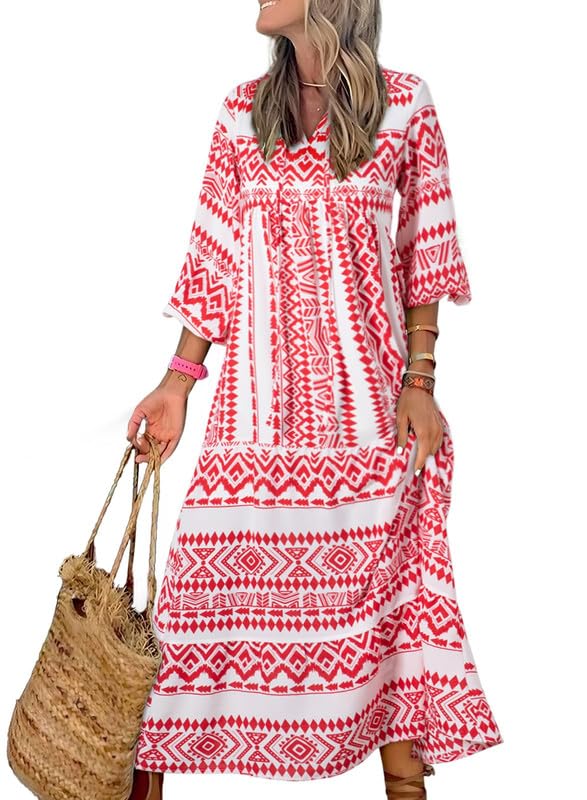 Robe longue bohème fleurie à manches bouffantes pour femme (2 pièces achetées, livraison gratuite)