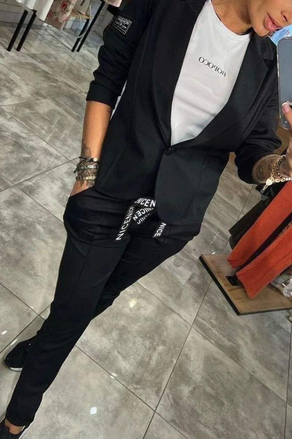 Ensemble deux pièces pour femme, veste et pantalon élastique 
