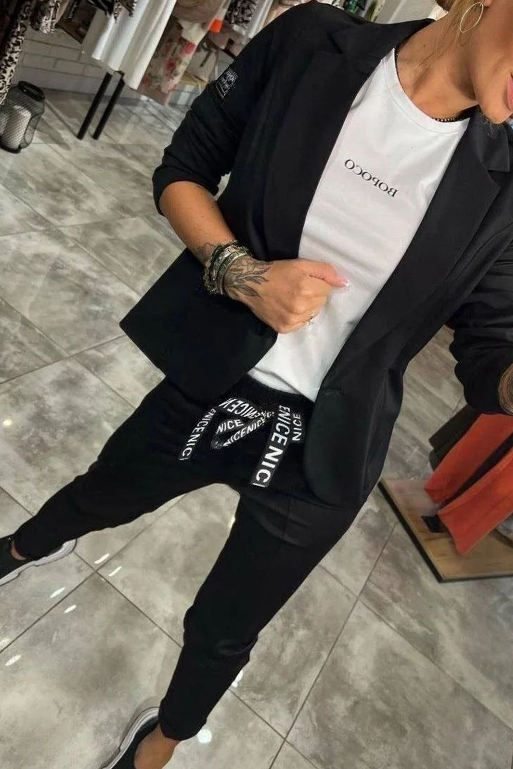 Ensemble deux pièces pour femme, veste et pantalon élastique 